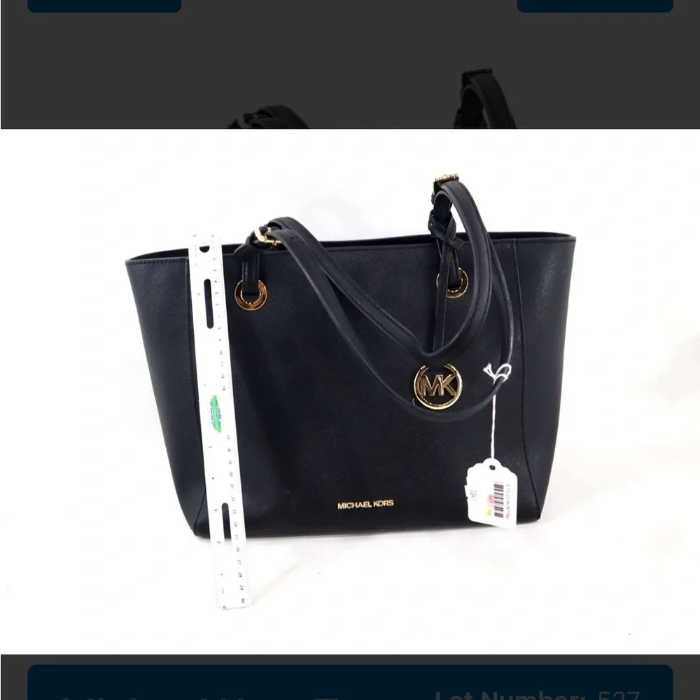 Michael Kors Black Leather Tote with Gold Accents